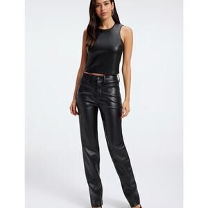 Good American Black Better Than Leather Good Icon Straight Leg Womens Pants 10